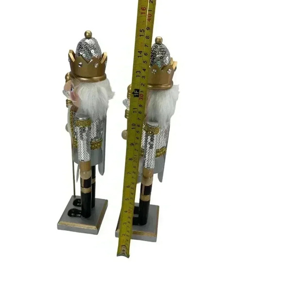 Wood Christmas15" Nutcracker Soldier Silver Sequins Uniform Gold Jewel Crown Set - Picture 4 of 4